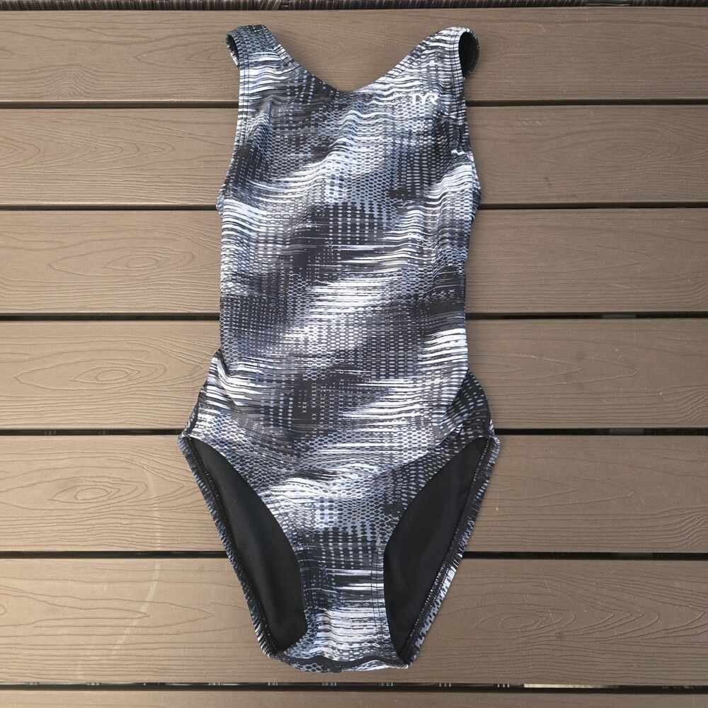 TYR Women's Durafast Surge Grey/black Maxfit Swimsuit Sz 28 New Sample